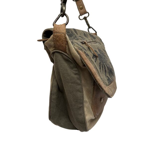 Myra Bag Classic Upcycled Canvas & Leather Messenger Bag - Picture 5 of 10